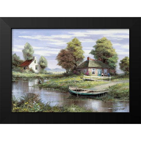 Fishing at the waterside Black Modern Wood Framed Art Print by Withaar, Reint