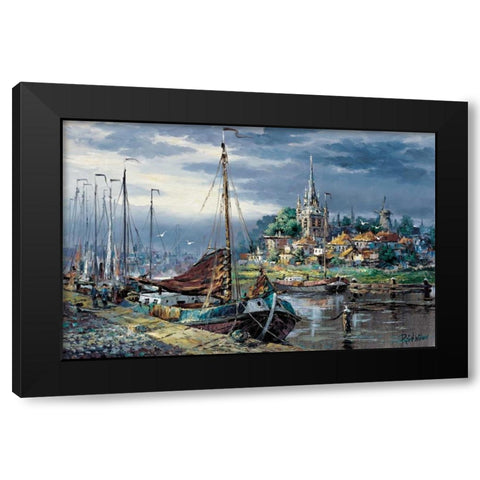 Picturesque harbour view Black Modern Wood Framed Art Print by Withaar, Reint