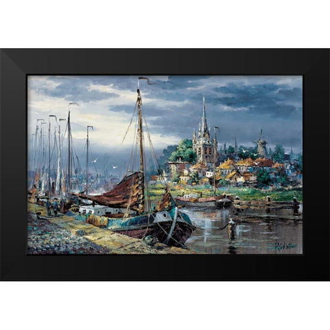 Picturesque harbour view Black Modern Wood Framed Art Print by Withaar, Reint