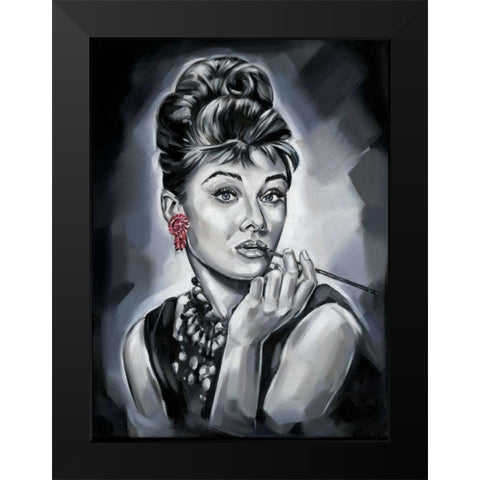 Audrey Hepburn Black Modern Wood Framed Art Print by Fields, Wendy
