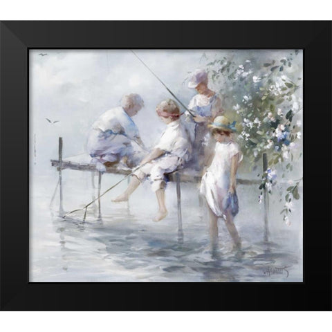 Fishing fun Black Modern Wood Framed Art Print by Haenraets, Willem