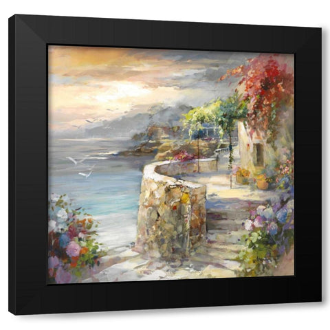 Seagulls and sunset Black Modern Wood Framed Art Print with Double Matting by Haenraets, Willem
