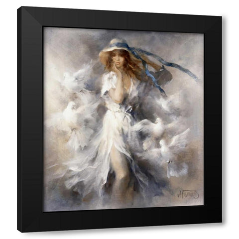 Pigeons Black Modern Wood Framed Art Print by Haenraets, Willem
