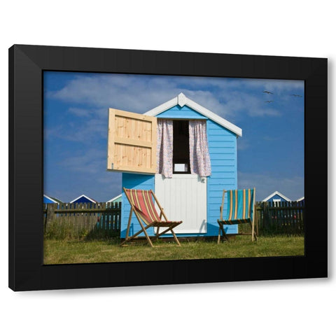 Beach Huts Black Modern Wood Framed Art Print with Double Matting by Frank, Assaf