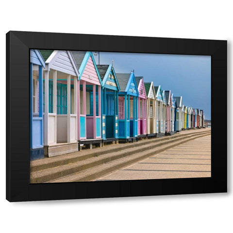 Beach huts in a row Black Modern Wood Framed Art Print by Frank, Assaf