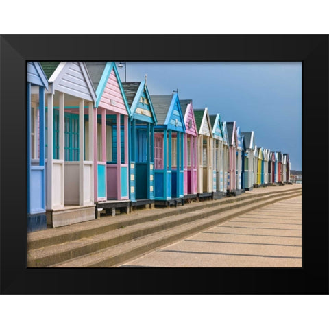 Beach huts in a row Black Modern Wood Framed Art Print by Frank, Assaf