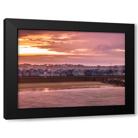 Multi coloured beach huts in a row Black Modern Wood Framed Art Print with Double Matting by Frank, Assaf