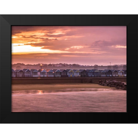 Multi coloured beach huts in a row Black Modern Wood Framed Art Print by Frank, Assaf