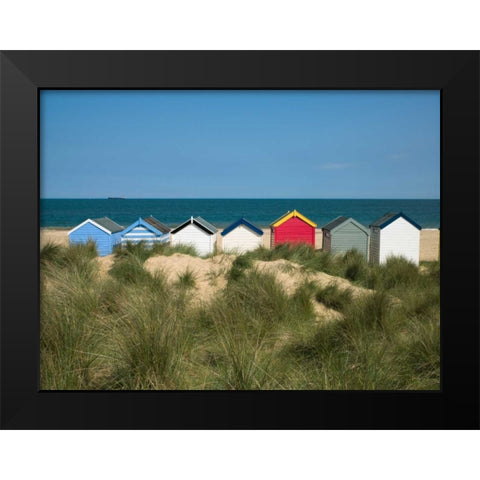 Boat in front of a fishing hut Black Modern Wood Framed Art Print by Frank, Assaf