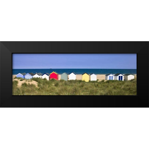 Beach huts in a row Black Modern Wood Framed Art Print by Frank, Assaf