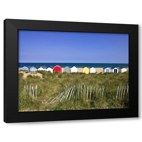 Beach huts in a row Black Modern Wood Framed Art Print by Frank, Assaf