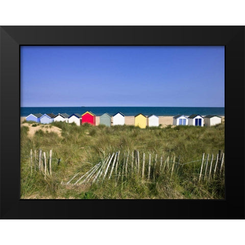 Beach huts in a row Black Modern Wood Framed Art Print by Frank, Assaf
