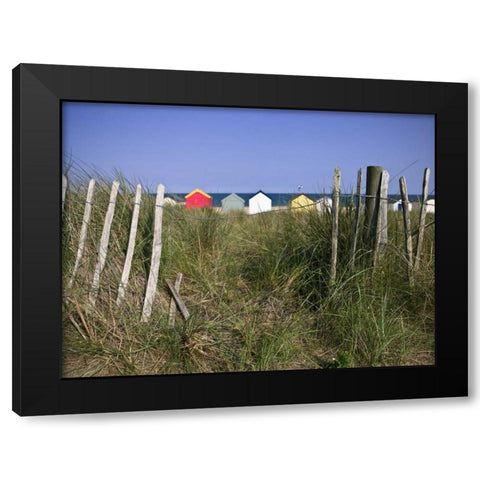 Beach huts in a row Black Modern Wood Framed Art Print by Frank, Assaf