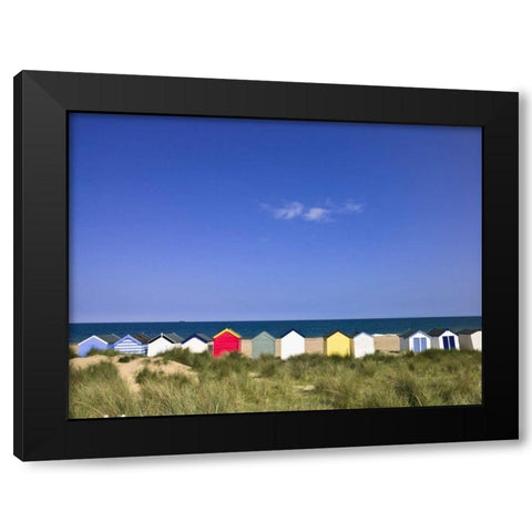 Wodden Fence at beach with huts in the Background Black Modern Wood Framed Art Print with Double Matting by Frank, Assaf