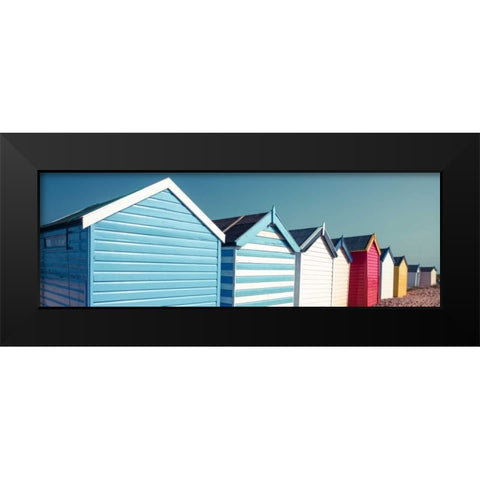 Beach huts in a row Black Modern Wood Framed Art Print by Frank, Assaf