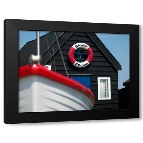 Beach huts in a row Black Modern Wood Framed Art Print by Frank, Assaf