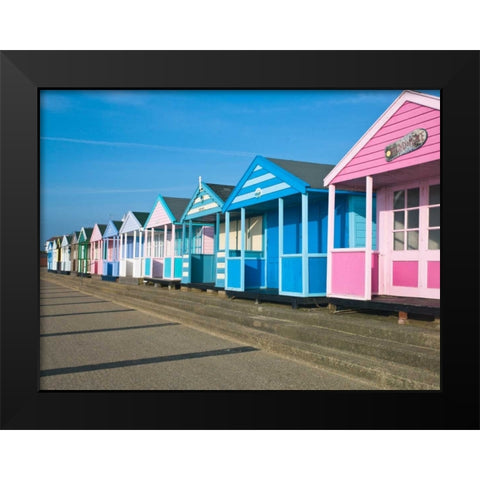 Beach hut in a row against blue sky Black Modern Wood Framed Art Print by Frank, Assaf