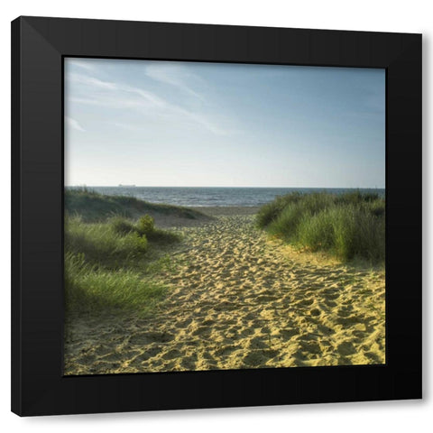 Beach huts in a row Black Modern Wood Framed Art Print by Frank, Assaf