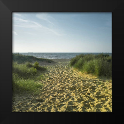 Beach huts in a row Black Modern Wood Framed Art Print by Frank, Assaf