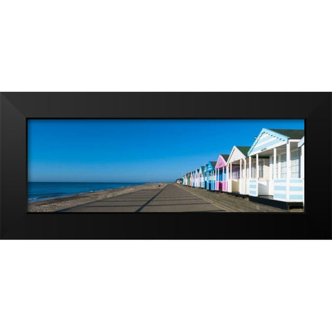 Beach huts in a row against blue skies Black Modern Wood Framed Art Print by Frank, Assaf