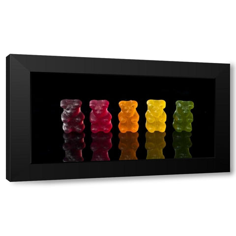 Gummy bears sweets in a row Black Modern Wood Framed Art Print by Frank, Assaf
