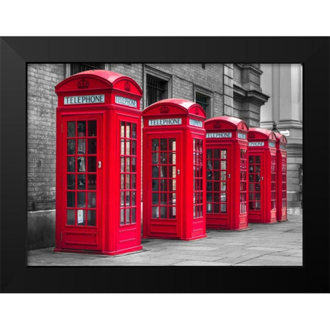 London, telephone boxes in a row Black Modern Wood Framed Art Print by Frank, Assaf