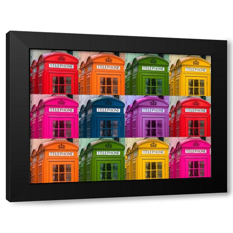 Muti coloured telephone boxes Black Modern Wood Framed Art Print by Frank, Assaf