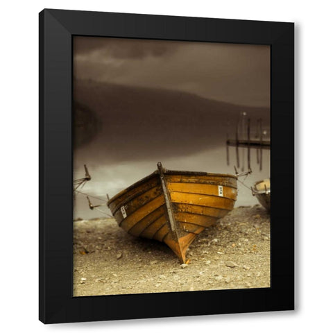 Boat on lake Black Modern Wood Framed Art Print by Frank, Assaf