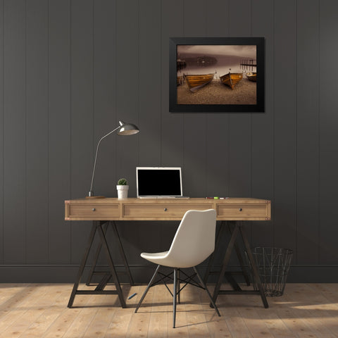Boats on lake Black Modern Wood Framed Art Print by Frank, Assaf