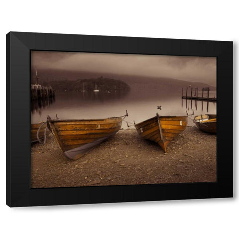 Boats on lake Black Modern Wood Framed Art Print by Frank, Assaf