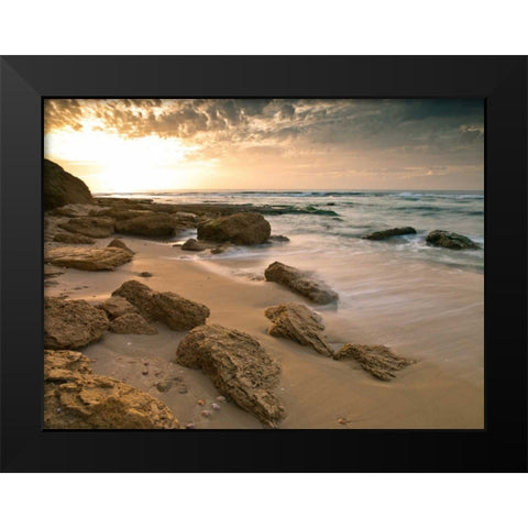 Sunset over Palmachim beach, Israel Black Modern Wood Framed Art Print by Frank, Assaf