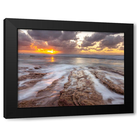 Sunset over Palmachim beach, Israel Black Modern Wood Framed Art Print by Frank, Assaf