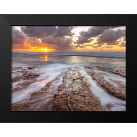 Sunset over Palmachim beach, Israel Black Modern Wood Framed Art Print by Frank, Assaf