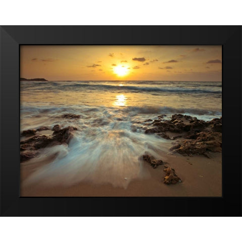 Sunset over Palmachim beach, Israel Black Modern Wood Framed Art Print by Frank, Assaf