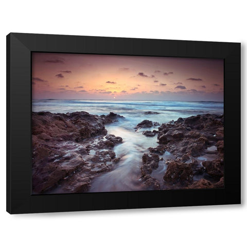 Sunset over Palmachim beach, Israel Black Modern Wood Framed Art Print by Frank, Assaf