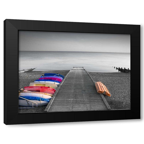 Kayaks on the side of pier Black Modern Wood Framed Art Print by Frank, Assaf