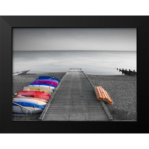Kayaks on the side of pier Black Modern Wood Framed Art Print by Frank, Assaf