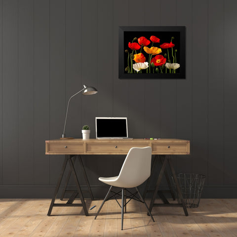 Multicoloured Poppies and buds Black Modern Wood Framed Art Print by Frank, Assaf