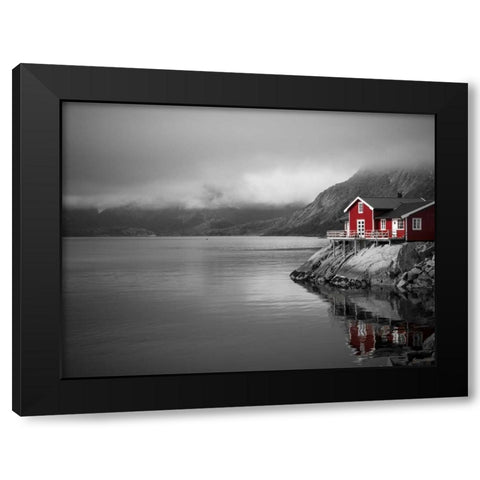 Fishing huts on the waterfront, Lofoten, Norway Black Modern Wood Framed Art Print by Frank, Assaf