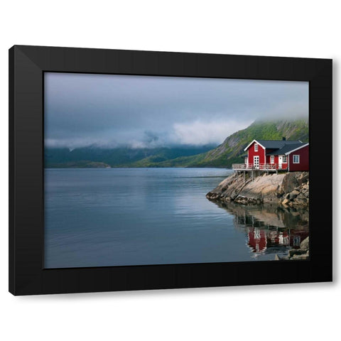 Fishing huts on the waterfront, Lofoten, Norway Black Modern Wood Framed Art Print by Frank, Assaf