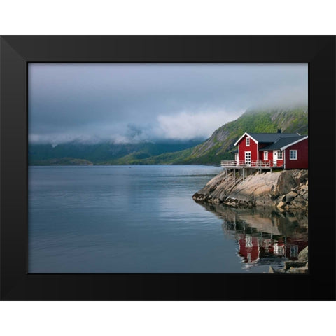 Fishing huts on the waterfront, Lofoten, Norway Black Modern Wood Framed Art Print by Frank, Assaf