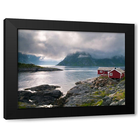 Fishing huts on the waterfront, Lofoten, Norway Black Modern Wood Framed Art Print by Frank, Assaf