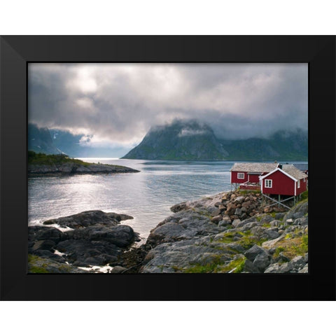 Fishing huts on the waterfront, Lofoten, Norway Black Modern Wood Framed Art Print by Frank, Assaf