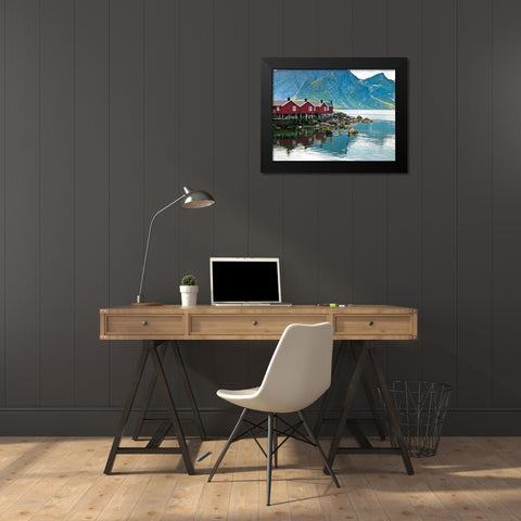 Fishing huts on the waterfront, Lofoten, Norway Black Modern Wood Framed Art Print by Frank, Assaf