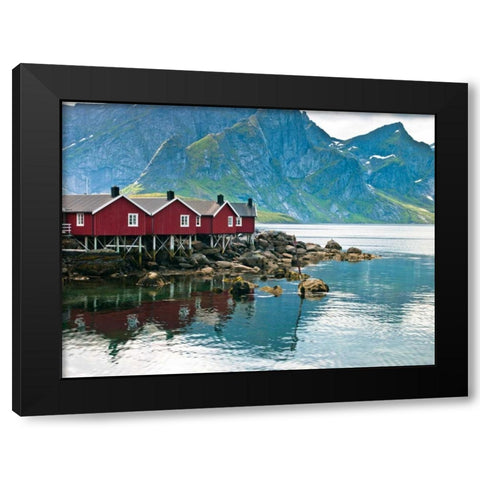Fishing huts on the waterfront, Lofoten, Norway Black Modern Wood Framed Art Print by Frank, Assaf