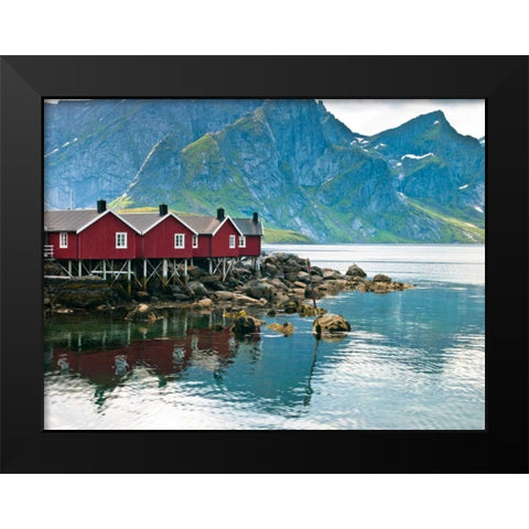 Fishing huts on the waterfront, Lofoten, Norway Black Modern Wood Framed Art Print by Frank, Assaf