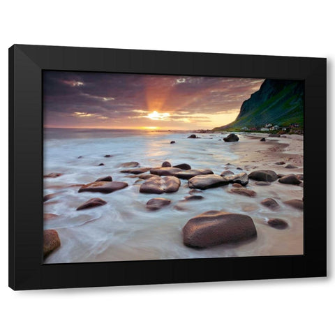 Rocky coastline, Lofoten, Norway Black Modern Wood Framed Art Print by Frank, Assaf