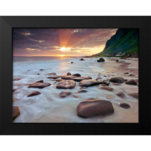 Rocky coastline, Lofoten, Norway Black Modern Wood Framed Art Print by Frank, Assaf