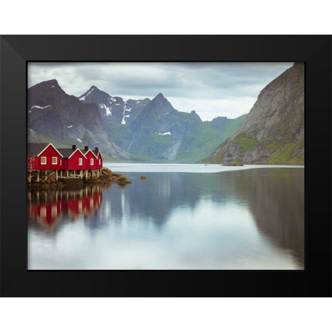 Fishing huts on the waterfront, Lofoten, Norway Black Modern Wood Framed Art Print by Frank, Assaf