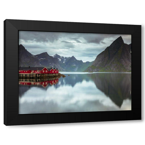 Fishing huts on the waterfront, Lofoten, Norway Black Modern Wood Framed Art Print by Frank, Assaf